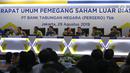 Suasana Rapat Umum Pemegang Saham Luar Biasa (RUPSLB) di Menara Bank BTN, Jakarta, Kamis (29/8/2019).  Dalam RUPSLB tersebut terdapat tiga agenda yang dibahas yaitu evaluasi kinerja semester I 2019, akuisisi Perusahaan Modal Ventura dan perubahan susunan pengurus bank. (Liputan6.com/Angga Yuniar)