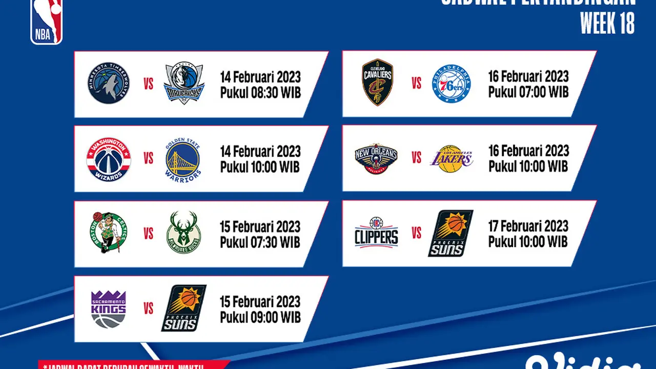 Jadwal dan Live Streaming NBA 2022/2023 Week 18 di Vidio, 14-17 Februari 2023