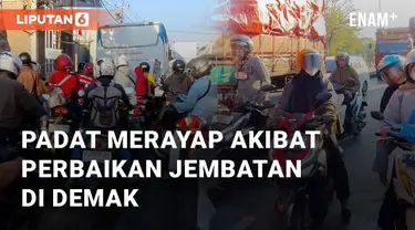 Lalu lintas padat merayap di Jembatan Kalikondang, Demak, arah Semarang. Peristiwa ini terjadi pada Kamis (19/9/2024) pukul 07.10 WIB