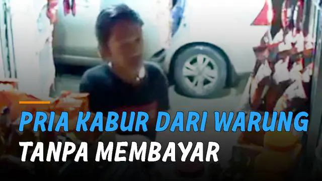 Video CCTV memperlihatkan seorang pria kabur dan tidak membayar saat beli minuman di warung kelontong.