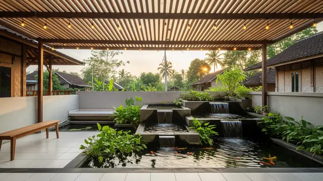 Teras Kampung Minimalis 3x4 dengan Kolam Ikan Bertingkat