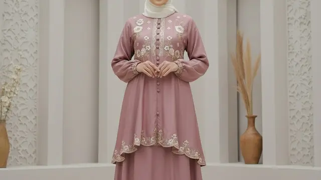 Gamis dengan desain dua tingkat untuk Lebaran 2026/Gemini AI