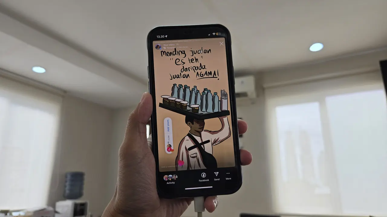 Template Instagram yang berisi ilustrasi dukungan untuk penjual es teh di Magelang yang sempat mendapatkan kata-kata tak enak dari Gus Miftah