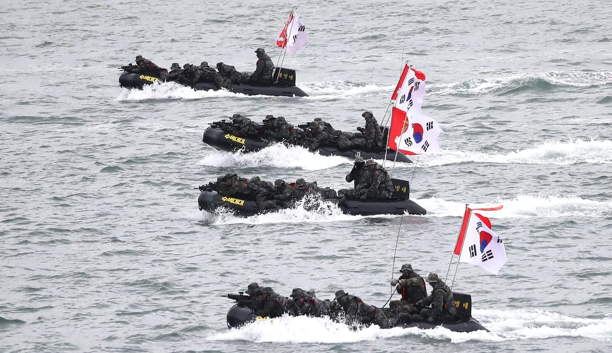 Pertempuran Incheon melibatkan 75.000 tentara dan 261 kapal perang. (Chung Sung-Jun/POOL/AFP)