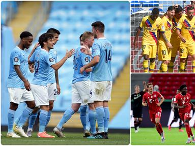 Manchester City menjadi salah satu klub di Eropa paling produktif dalam urusan mencetak gol di musim 2019/2020. Selain Manchester City, ada beberapa klub Eropa lainnya yang produktif dalam mencetak gol. Berikut 5 klub eropa dengan gol terbanyak musim 2019/2020. (kolase foto AFP)