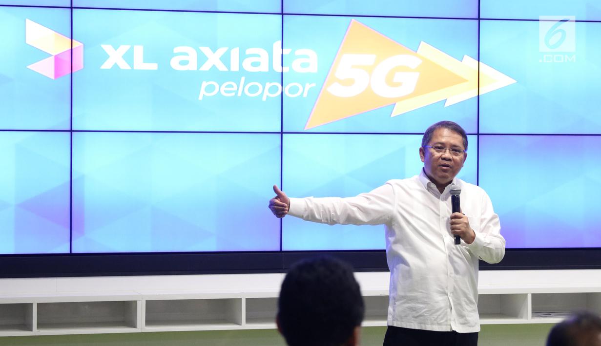 Menteri Komunikasi dam Informatika RI, Rudiantara memberi sambutan saat acara Uji Coba Teknologi 5G dan Fiberisasi Jaringan di Jakarta, Rabu (21/8/2019). Dalam uji coba XL memamerkan telekomunikasi virtual via hologram dengan memanfaatkan jaringan generasi kelima. (Liputan6.com/Angga Yuniar)