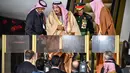 Raja Arab Saudi, Salman bin Abdulaziz Al Saud berhasil jalan menuruni tangga eskalator yang mogok saat tiba di Vnukovo International Airport, Rusia, 4 Oktober 2017. Pemandangan tak biasa ini jadi sorotan media-media internasional. (Alexander NEMENOV/AFP)