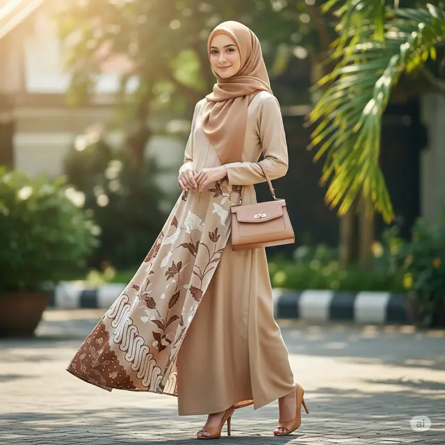Gamis Batik Belah Samping Earth Tone