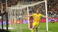 Kevin De Bruyne cetak gol kemenangan Belgia atas Wales di Kualifikasi Piala Dunia 2026 Zona Eropa. (NICOLAS TUCAT / AFP)