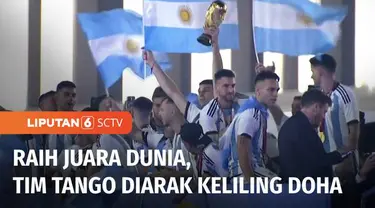Timnas sepak bola Argentina diarak usai meraih Piala Dunia 2022 di Qatar. Sementara, di Argentina, jutaan warga merayakan kemenangan Tim Tango.