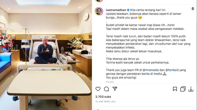 Iwet Ramadhan Ungkap Kondisi Terkini Usai Alami Pendarahan di Selaput Otak, Tensi Masih Naik Turun dan Belum 100 Persen Pulih. (instagram.com/iwetramadhan)