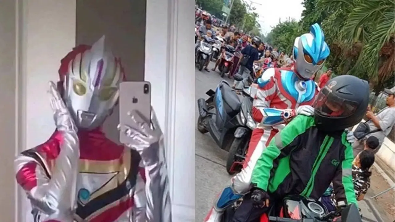 6 Potret Orang Pakai Kostum Ultraman di Tempat Umum Ini Curi Perhatian