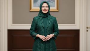 Model Gamis Blazer Brokat Mewah tapi Sederhana untuk Wanita 45 Tahun (AI)
