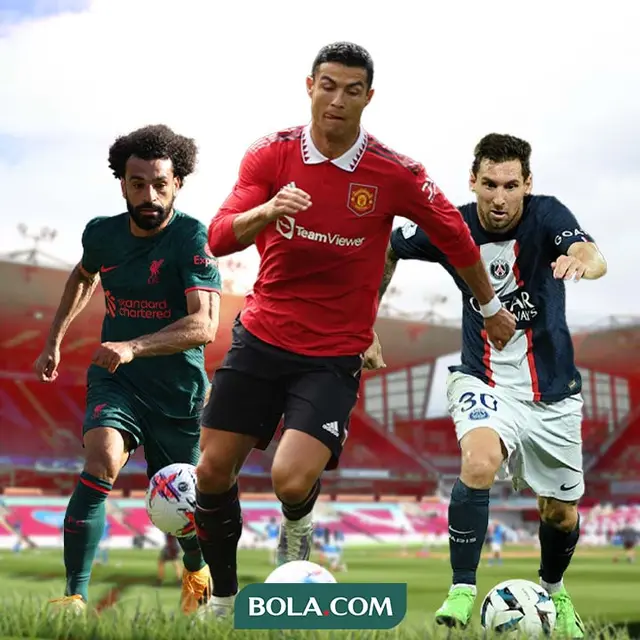 Ilustrasi - Mohamed Salah, Cristiano Ronaldo, dan Lionel Messi