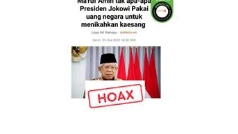 Cek Fakta: Tidak Benar Ma'ruf Amin Izinkan Presiden Jokowi Pakai Uang Negara untuk Menikahkan Kaesang