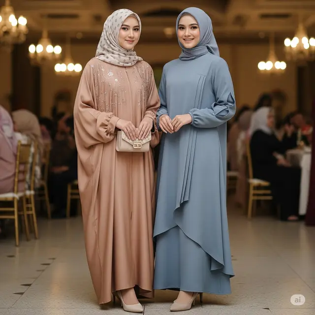 Desain Baju Pesta Wanita Hijab Terbaru 2025. Foto: Gemini