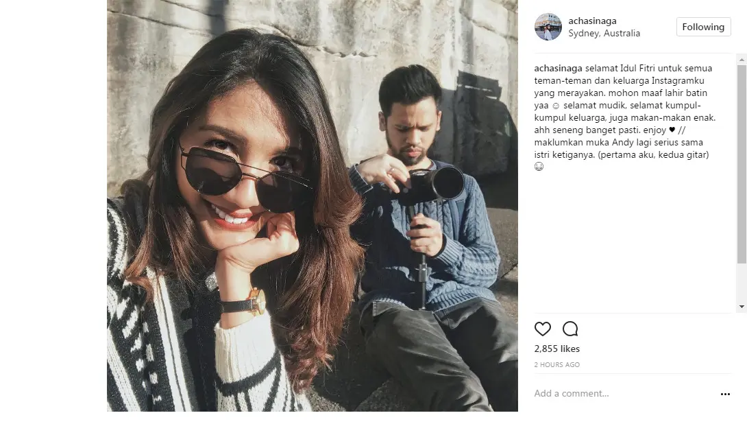 Acha Sinaga tengah berlibur ke Australia bareng suami (Foto: Instagram)