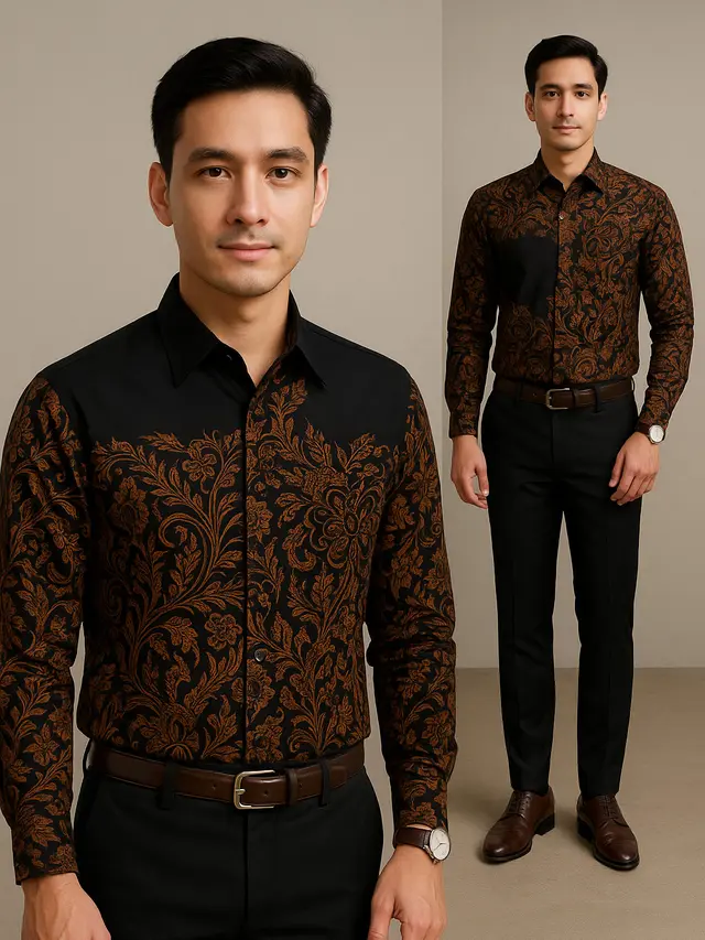 Model Baju Batik Pria Kombinasi Hitam/Ilustrasi oleh AI