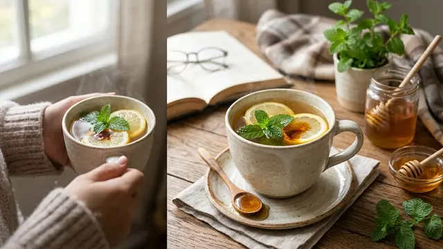 Lemon Hangat dengan Madu dan Daun Mint (AI Generated)