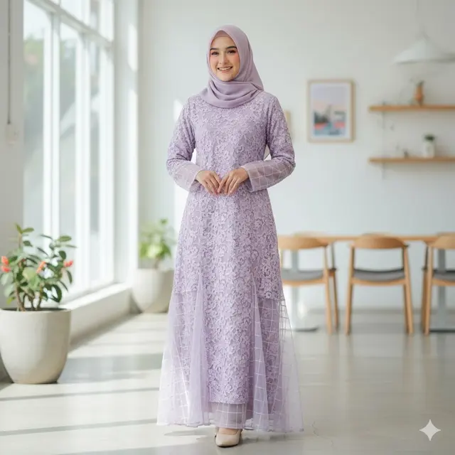 Gamis Brokat Kombinasi Tile Transparan