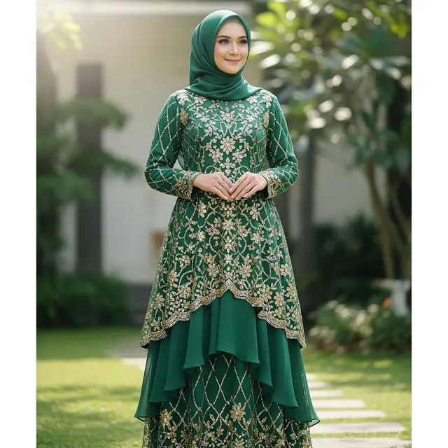 Dress Panjang Muslim Kombinasi Aksen Payet Elegan