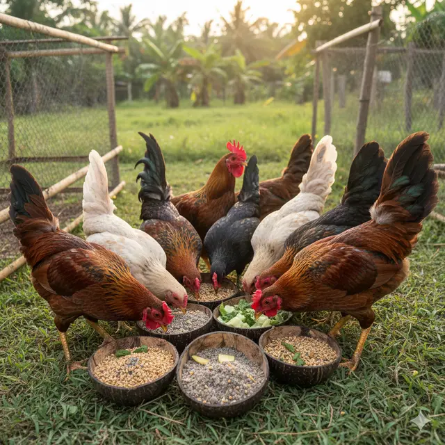 Pola Pakan Ayam Kampung (Foto: Gemini AI)