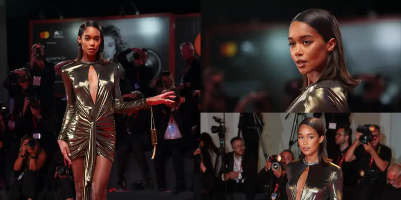 Laura Harrier Curi Perhatian Berbalut Gaun Mini Metalik di Venice Film Festival 2022