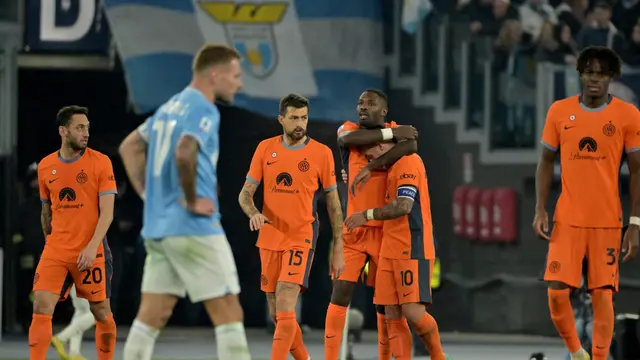 Selebrasi pemain Inter Milan ketika mengalahkan Lazio di Liga Italia