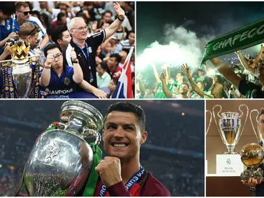 Kaleidoskop sepak bola dunia pada tahun 2016 diwarnai kisah fenomena Leicester serta cerita kejayaan Cristiano Ronaldo. (AFP)
