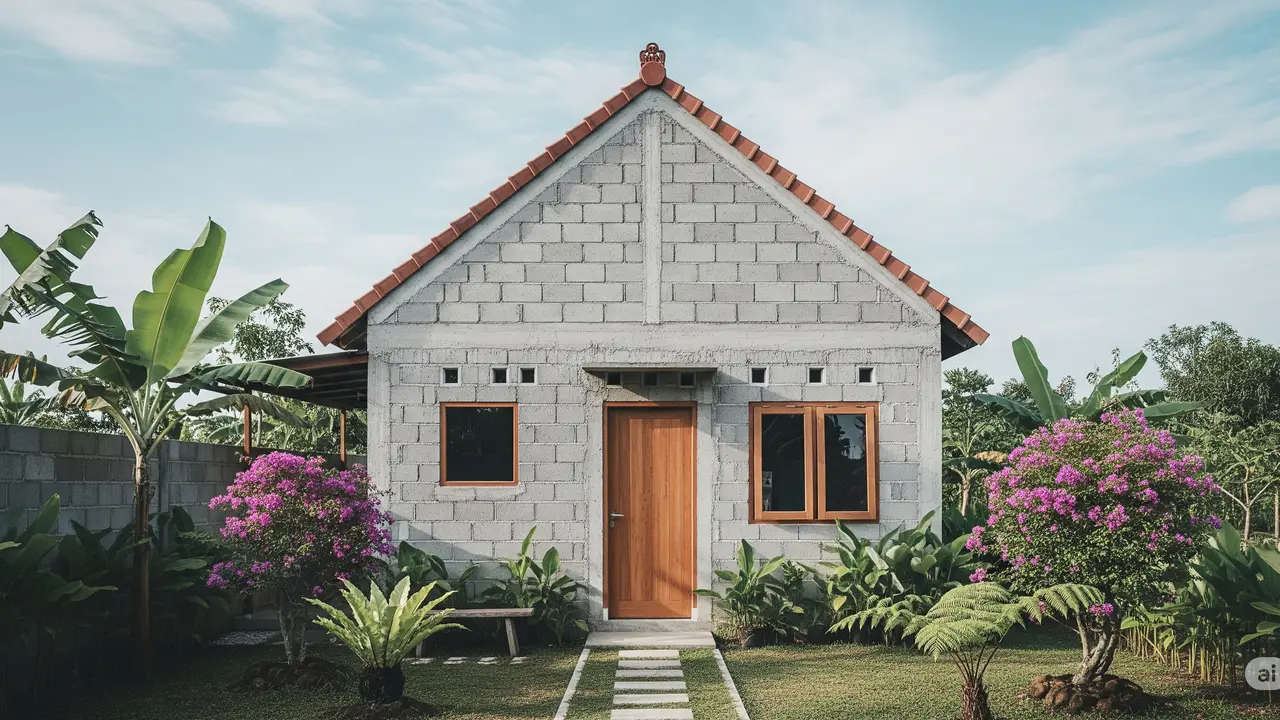 Model Rumah Sederhana dari Batako dengan Atap Pelana/Ilustrasi gambar AI