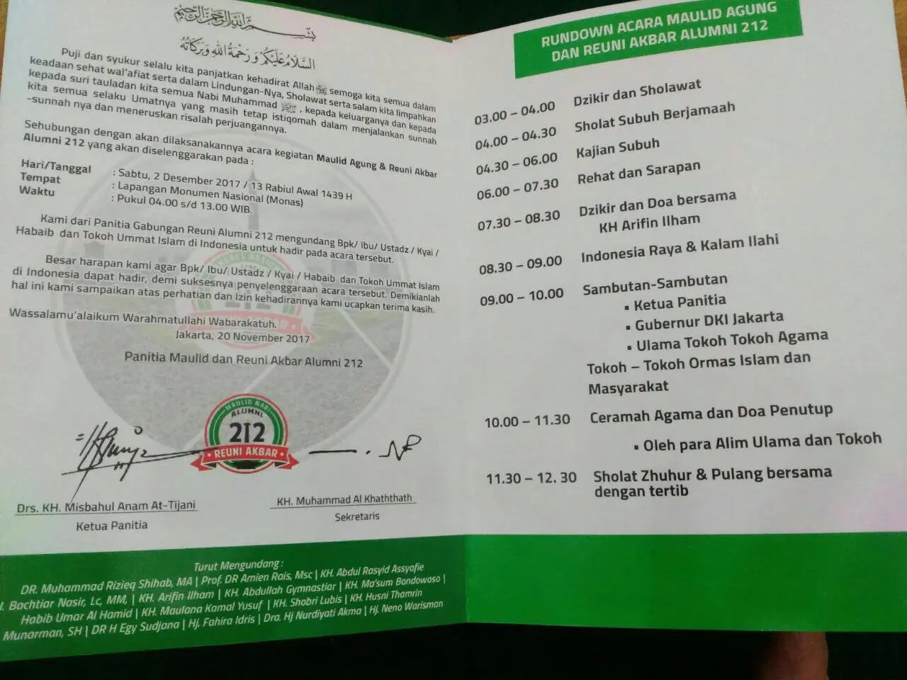 Agenda acara reuni aksi 212