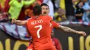 Cile melangkah ke babak final Copa America Centenario 2016 setelah menaklukkan Kolombia dengan skor 2-0, Kamis (23/6/2016) pagi WIB. (AFP/Nelson Almeida)