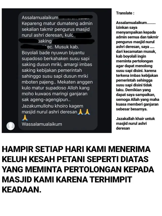 Masjid Nurul Ashri Soroti Petani Susu dan Sayur Merugi