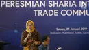 Technical Advisor ICC Indonesia, Rina SF Muhardini saat memberikan paparan pada SITC di Jakarta, Selasa (29/1). Tujuannya SITC adalah menjalin silaturahmi antara bank-bank syariah di Indonesia. (Liputan6.com/Fery Pradolo)