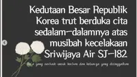 Dukacita Kedutaan Korea Selatan atas tragedi pesawat jatuh Sriwijaya Air SJ182. (Instagram koremb.idn)