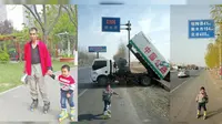 Seorang ayah di Tiongkok berikan pelajaran hidup tak terlupakan dengan rollerblade kepada putranya yang masih berusia 4 tahun. (Shanghaiist)