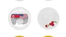 Tiga desain medali yang diluncurkan Singapore Mint untuk memperingati pertemuan Presiden AS Donald Trump dengan pemimpin Korea Utara Kim Jong-un, 5 Juni 2018. Medali ini dicetak dalam tiga versi yaitu emas, perak, dan perunggu. (HO/AFP/THE SINGAPORE MINT)