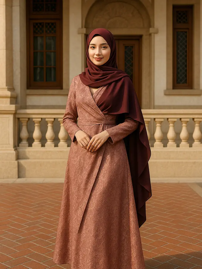 Rekomendasi Model Gamis Brokat Selendang Bahu