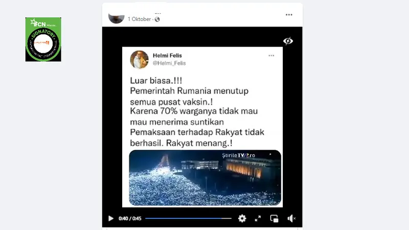 Cek Fakta Liputan6.com menelusuri klaim video penutupan pusat vaksin di Rumania karena 70 persen warganya menolak disuntik