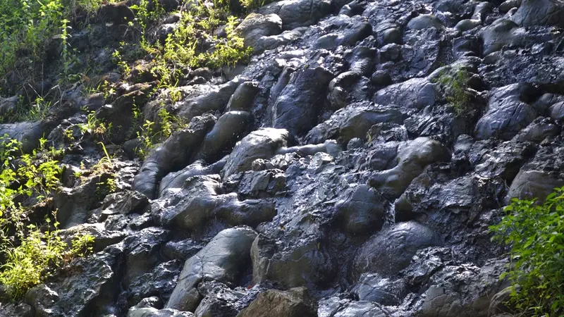 Watu Kenong, lava basal berusia 80 juta tahun, yang memantik legenda alunan gamelan mistis di Seboro, Sadang, Kebumen. (Foto: Liputan6.com/Muhamad Ridlo)