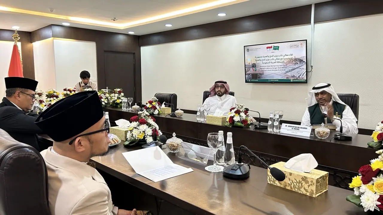 Wakil Menteri Haji dan Umrah RI Dahnil Anzar Simanjuntak menerima kunjungan Wakil Menteri Haji dan Umrah Arab Saudi, Dr. Abdulfattah bin Sulaiman Mashat (Istimewa)