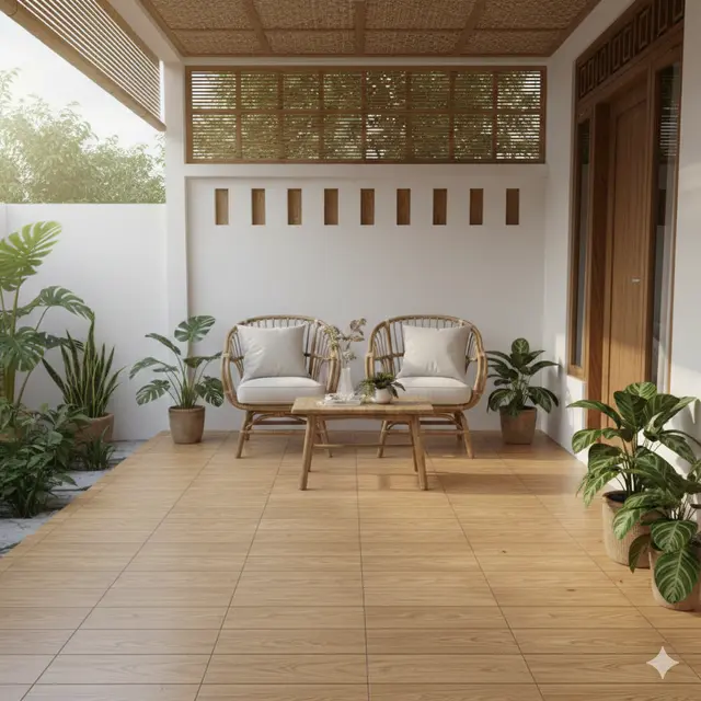 Model lantai teras rumah kecil (Foto: Gemini AI)