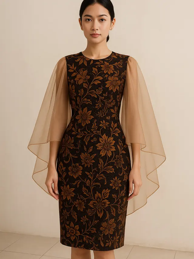 Model Dress Batik Kombinasi Lengan Organza