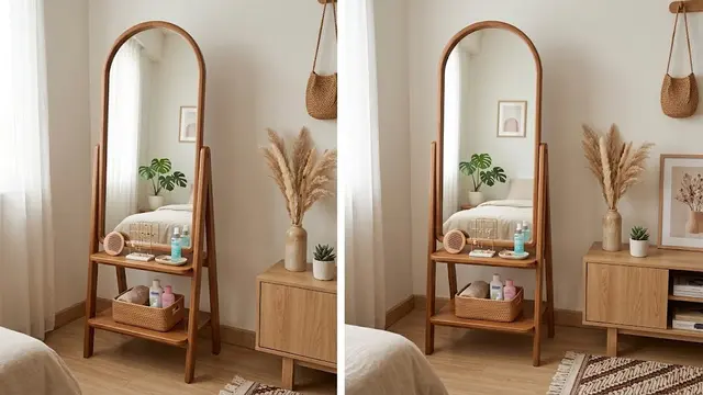 Standing mirror untuk tampilan rumah estetik dan kekinian model rak penyimpanan