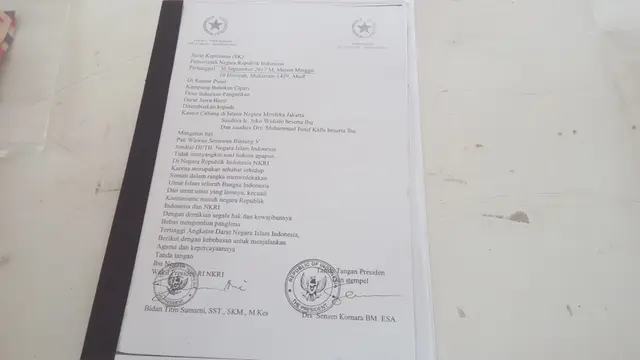 Salah satu dokumen pengikut nabi palsu Sensen, juga sebagai anggota NII di Garut, Jawa Barat