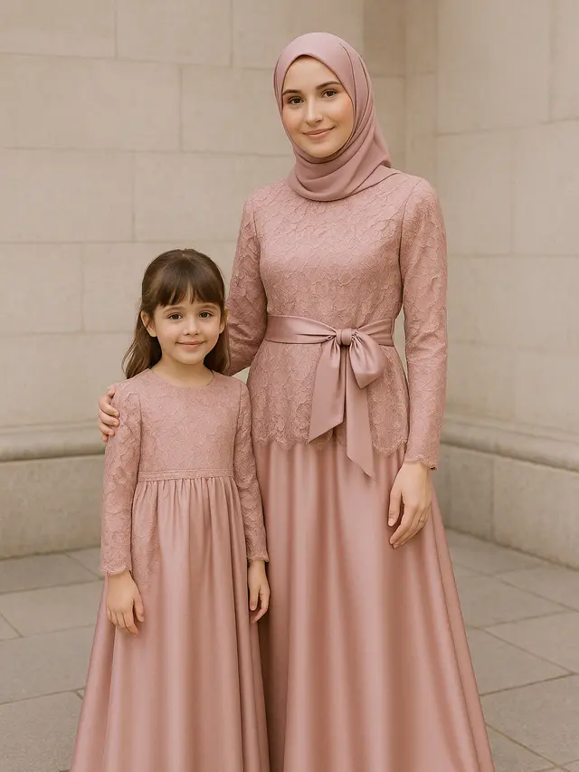 Gamis Brokat Kombinasi Satin (Foto: Rizka Nur Laily via ChatGPT)