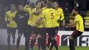 Para pemain Watford merayakan gol ke gawang Chelsea pada lanjutan Premier League di Vicarage Road stadium, London, (5/2/2018). Chelsea kalah 1-4. (AP/Frank Augstein)