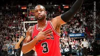 Guard Chicago Bulls, Dwyane Wade, absen hingga akhir musim reguler NBA 2016/2017 karena mengalami cedera siku parah. (Bola.com/Twitter/SportsCenter)