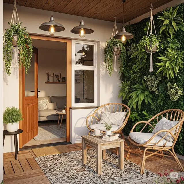 Teras Kecil Estetik dengan Lantai Kayu Vintage