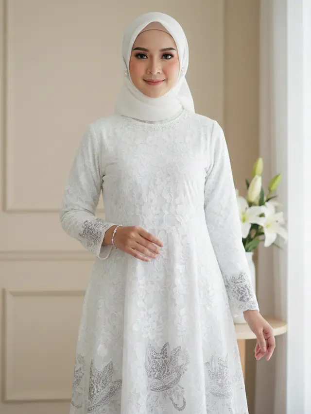Gamis Batik Brokat Warna Netral Favorit 2026 (Foto: Gemini AI)